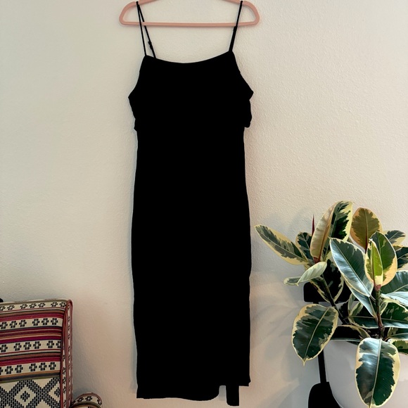 🖤 NWOT Anthropologie Linen Blend Black Midi Dress - Picture 5 of 7